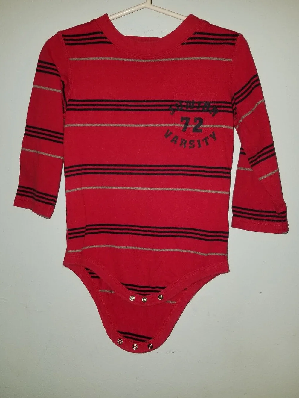 Red Striped Long Sleeve Baby Onesie  Bodysuit Varsity 72 Stripes